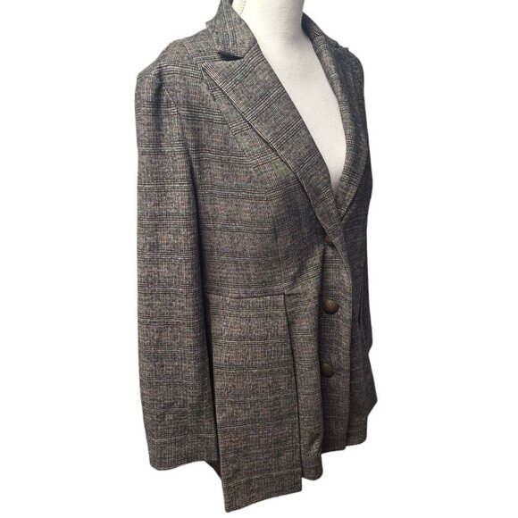 Soft Surroundings Blazer Suit Jacket Brown Gray Plaid Womens Medium Button - Picture 1 of 11